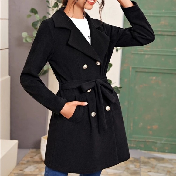 Black gold double button peacoat classic jacket - Picture 2 of 3